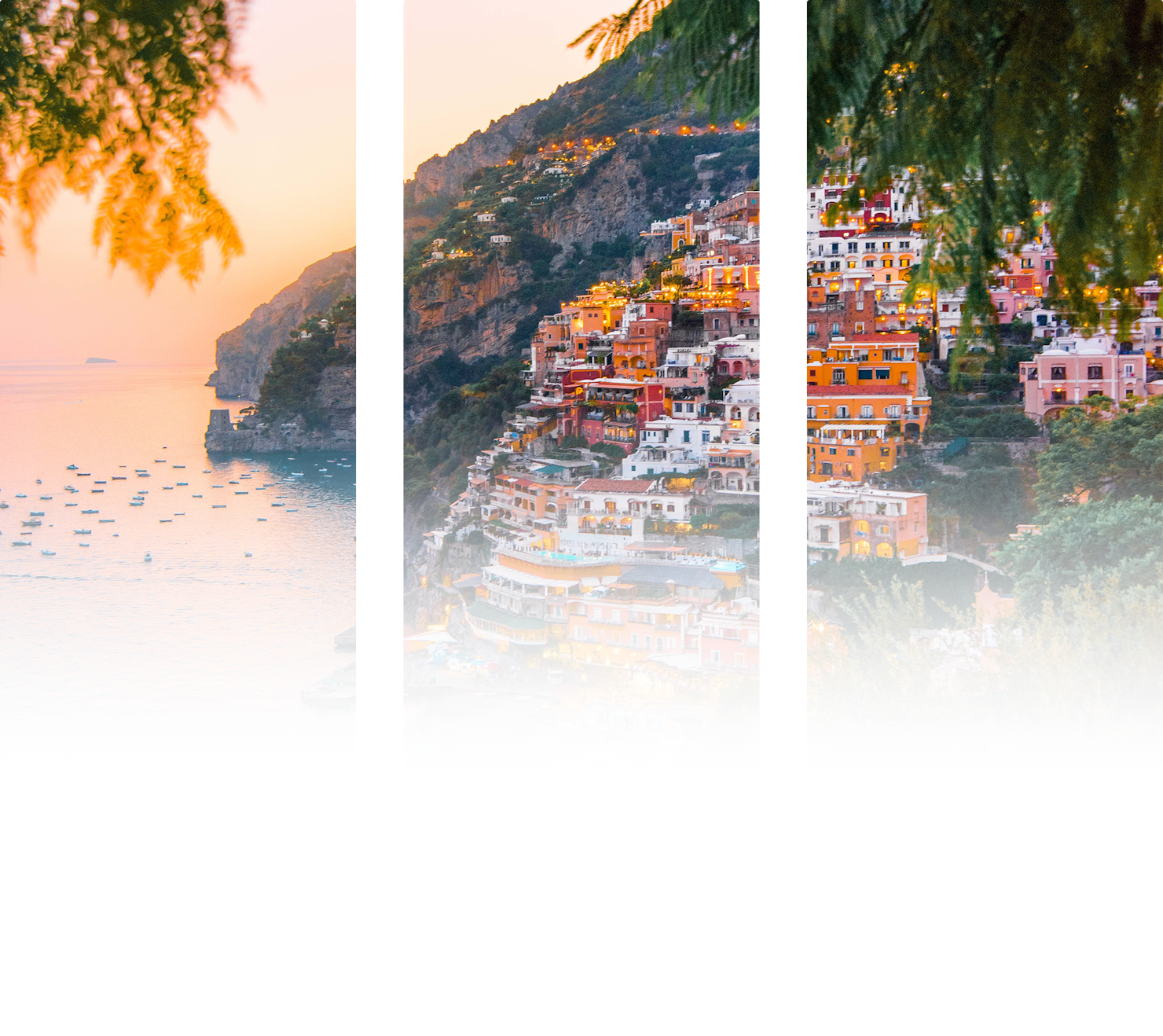 Blick auf Häuser und das Meer an der Amalfiküste der italienischen Region Kampanien.